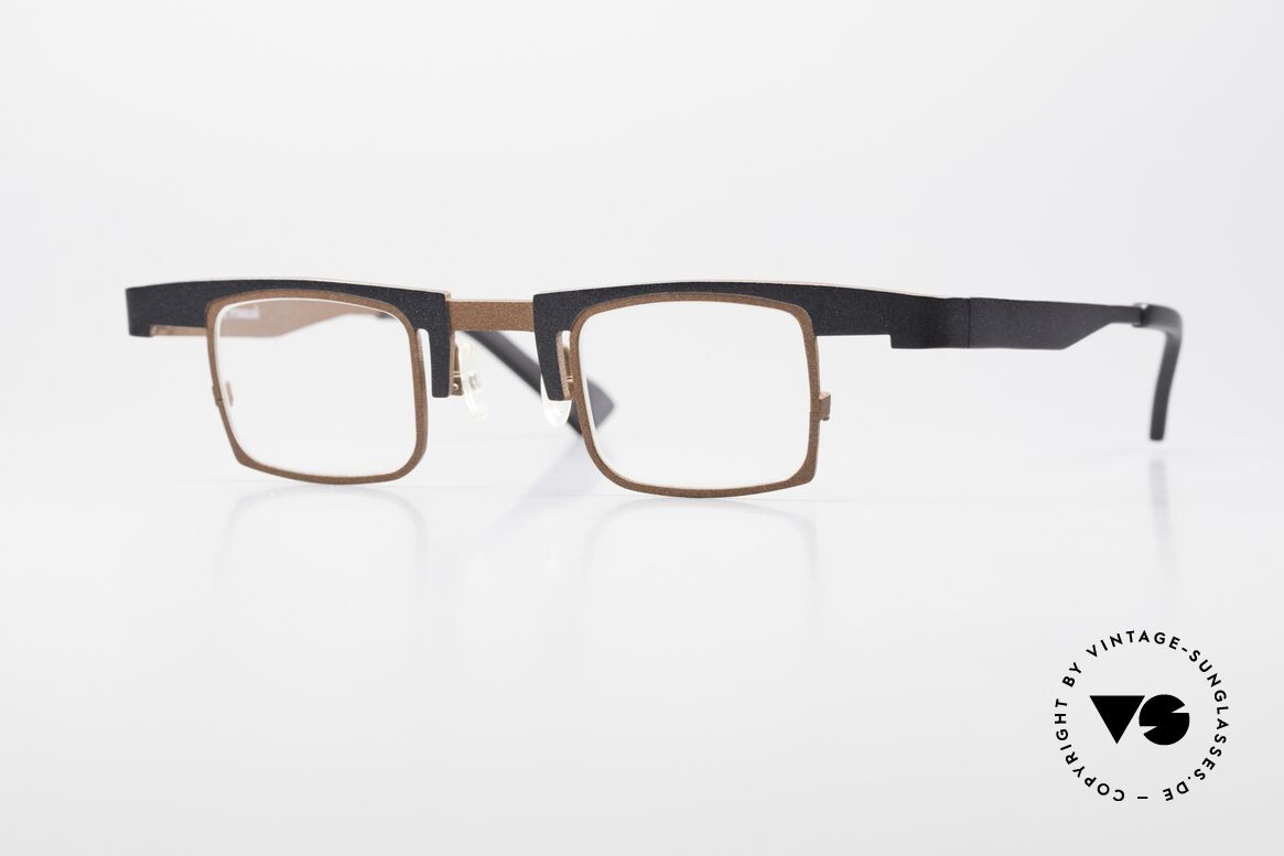Theo Belgium Bo Crazy Designerbrille Titanium, eckige Theo Fassung in schwarz und dunkelbraun, Passend für Herren und Damen