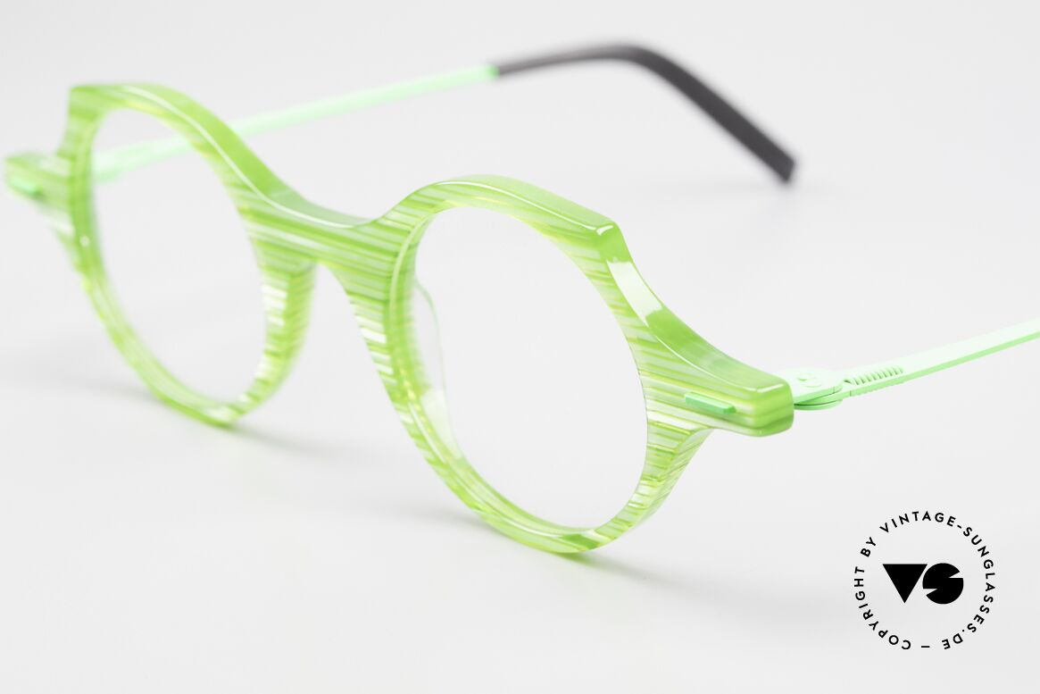 Theo Belgium Patatas Crazy Designerbrille Kunstbrille, Azetat-Front mit Metallbügeln in NEONGRÜN!, Passend für Herren und Damen