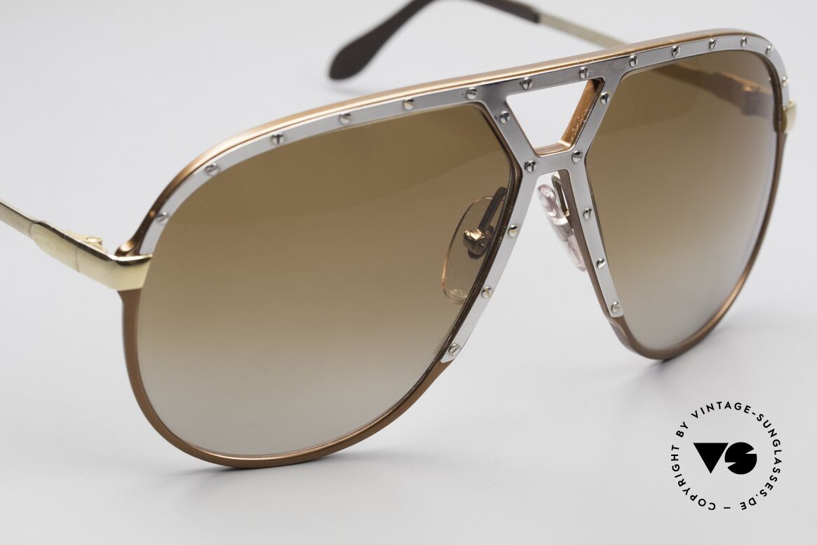 Alpina M1 Kult 80er Sonnenbrille Large, bronze Rahmen, silberne Blende & goldene Bügel, Passend für Herren