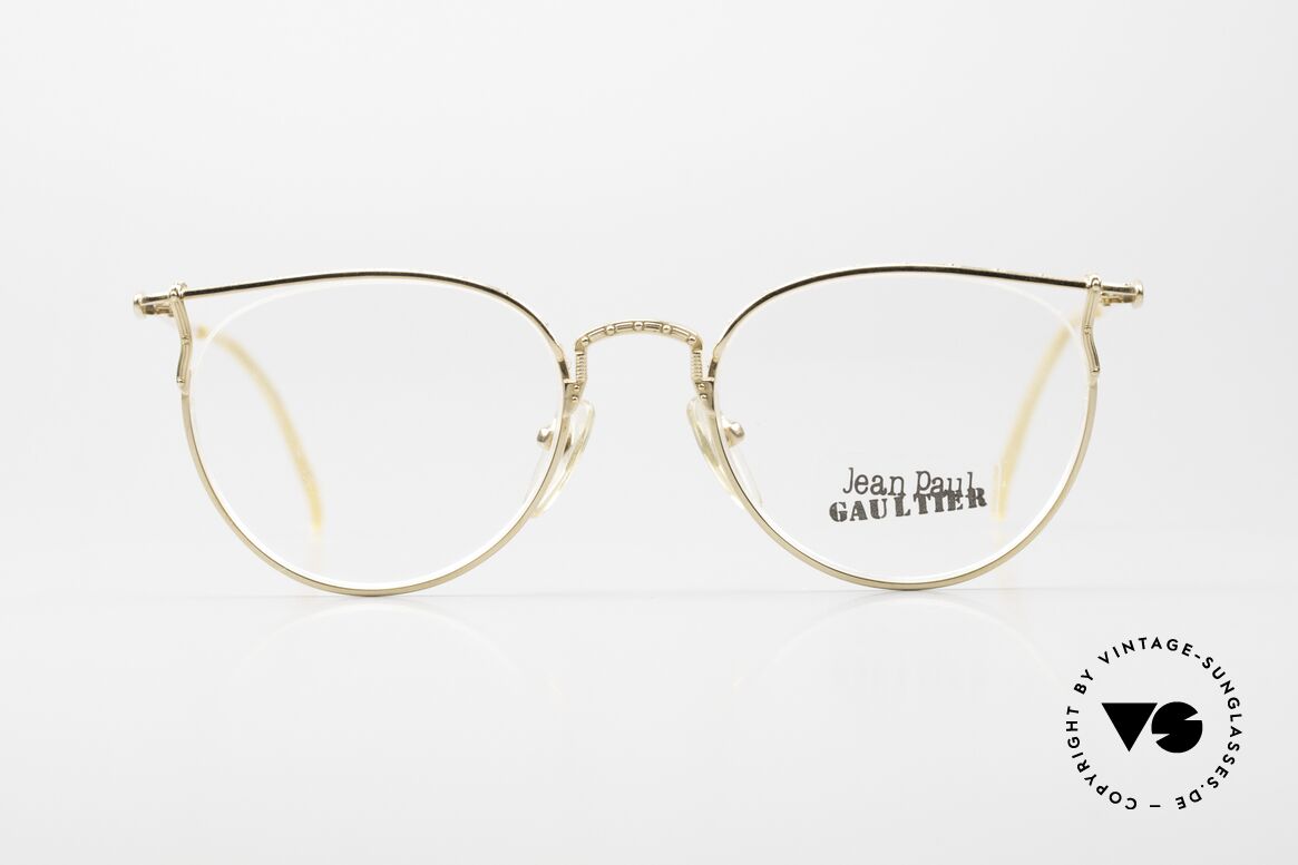 Jean Paul Gaultier 55-3177 Vergoldete Vintage Brille 90er, sehr leichtes Gestell & mit zahlreichen Details, Passend für Herren und Damen