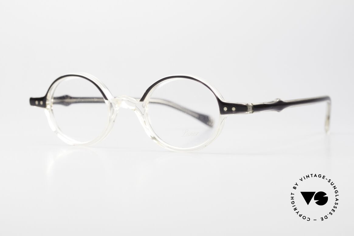 Lunor Mod 42 Echte 90er Brille Kristall Azetat, Crystal col. 04 = kristall-transparent und schwarz, Passend für Herren und Damen