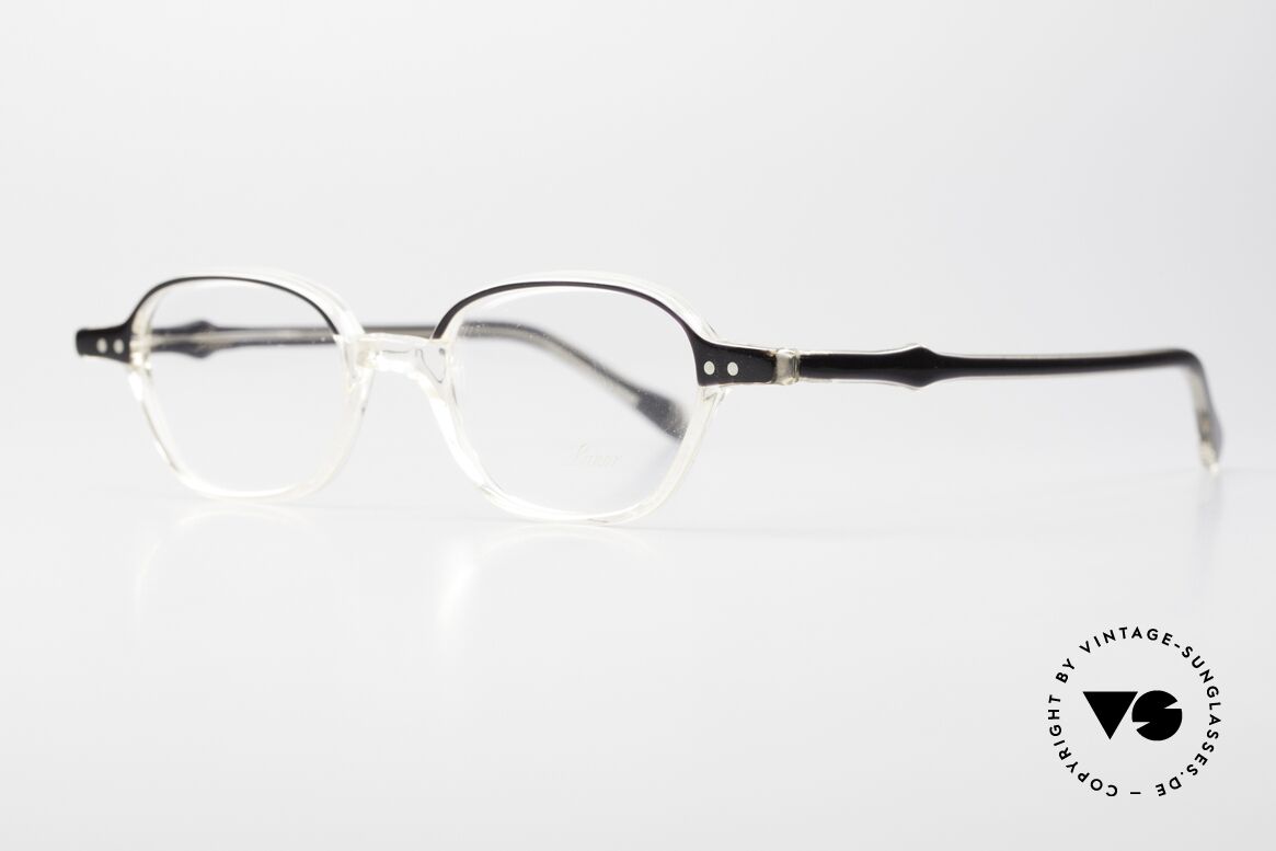 Lunor Mod 46 Alte 90er Brille Kristall Azetat, Crystal col. 04 = kristall-transparent und schwarz, Passend für Herren und Damen
