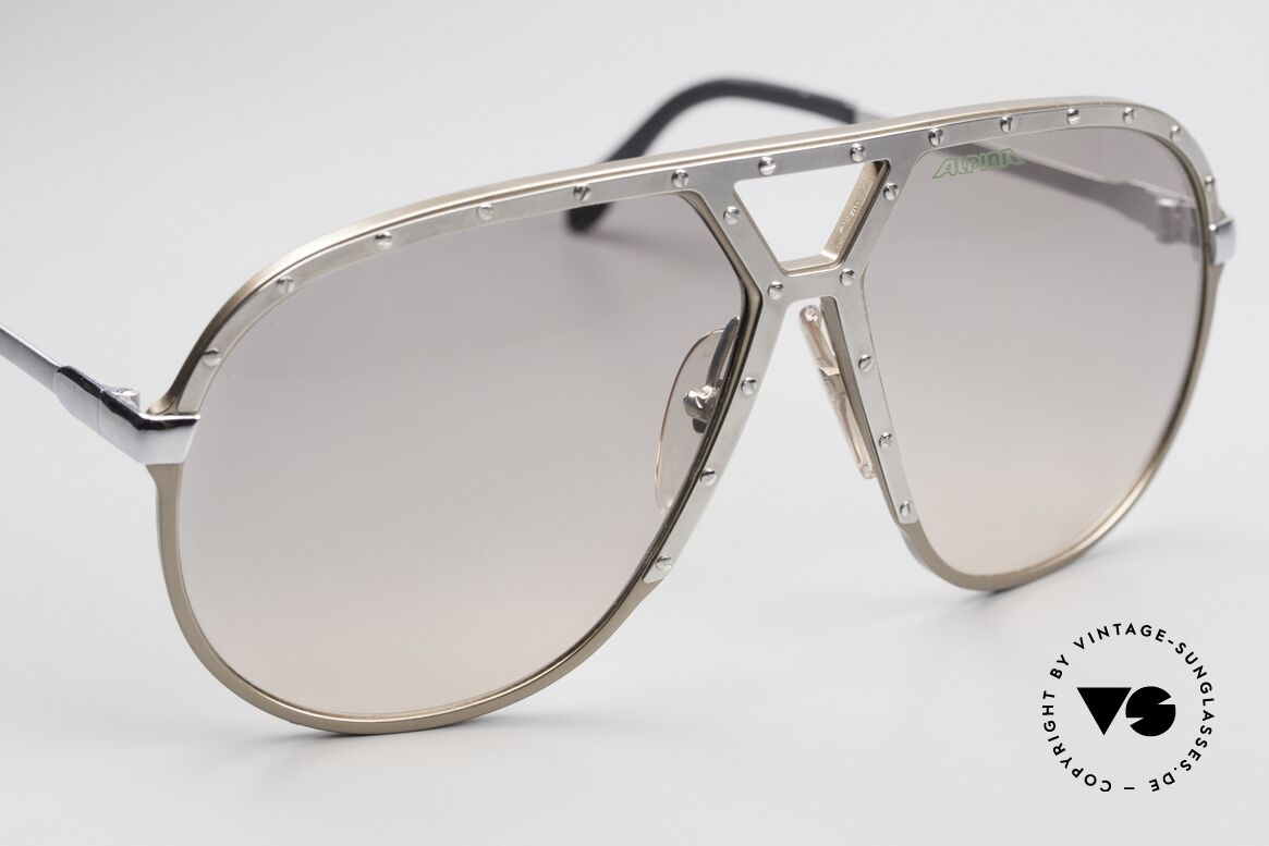 Alpina M1 Sehr Rare Vintage Sonnenbrille, leicht braungrau mit silberner Blende & Schrauben, Passend für Herren