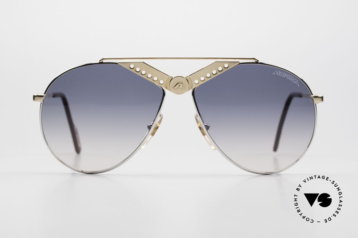 Alpina M52 Rare 80er Aviator Sonnenbrille, vergoldeter Rahmen mit markantem Alpina Logo, Passend für Herren