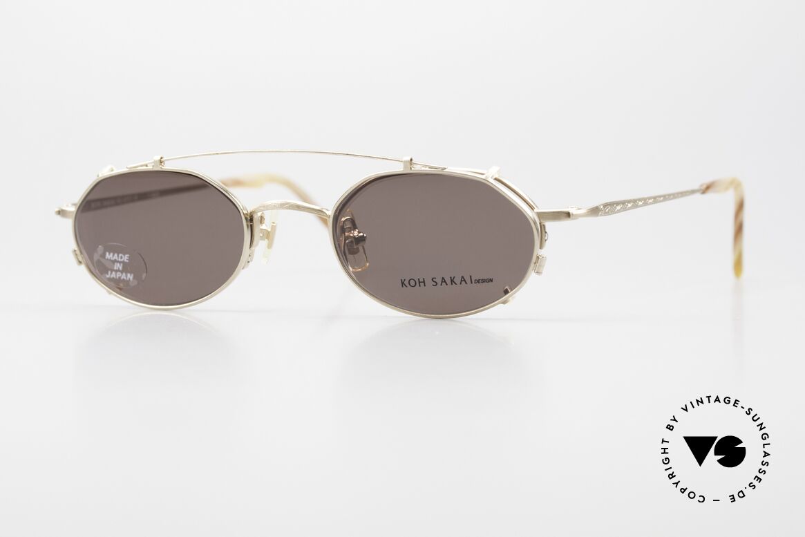 Koh Sakai KS9727 Echte 90er Brille Made in Japan, vintage Brille Koh Sakai 9727, 44-21 mit Sonnen-Clip, Passend für Herren und Damen