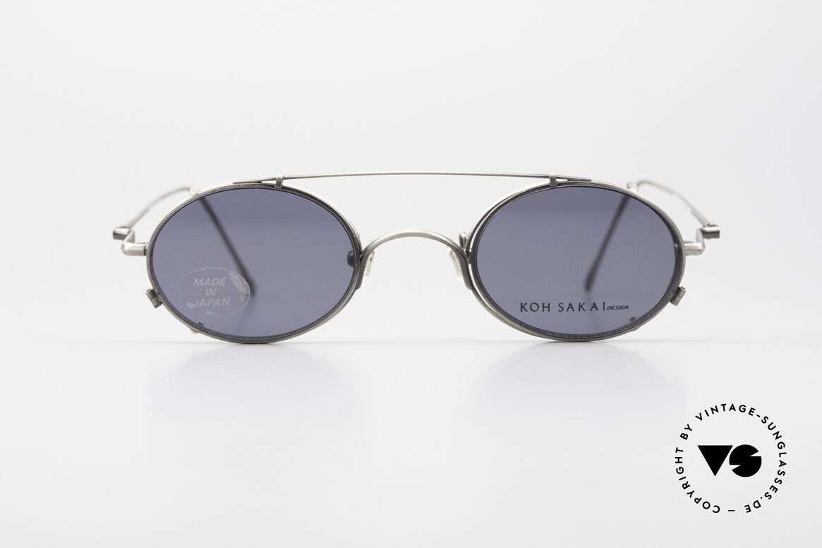 Koh Sakai KS9541 Ovale Brille Made in Japan 90er, alte vintage Koh Sakai Brille mit Sonnen-Clip von 1997, Passend für Herren und Damen
