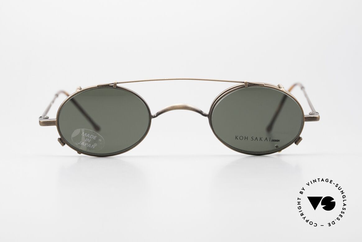 Koh Sakai KS9591 Kleine Ovale Fassung mit Clip, alte vintage Titanbrille von Koh Sakai mit Sonnen-Clip, Passend für Herren und Damen