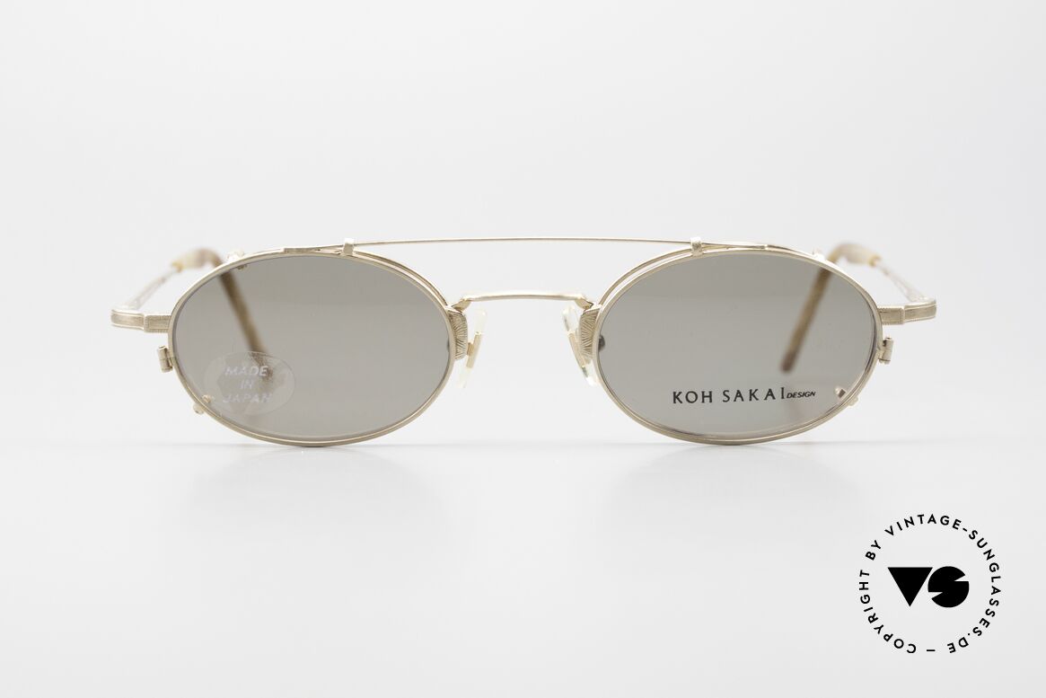Koh Sakai KS9701 Ovale Titan Fassung mit Clip, alte vintage Titanbrille von Koh Sakai mit Sonnen-Clip, Passend für Herren und Damen