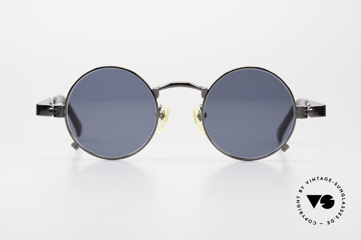 Jean Paul Gaultier 56-0102 Runde Vintage Brille Steampunk, genial markant mit sehr speziellen Bügelscharnieren, Passend für Herren
