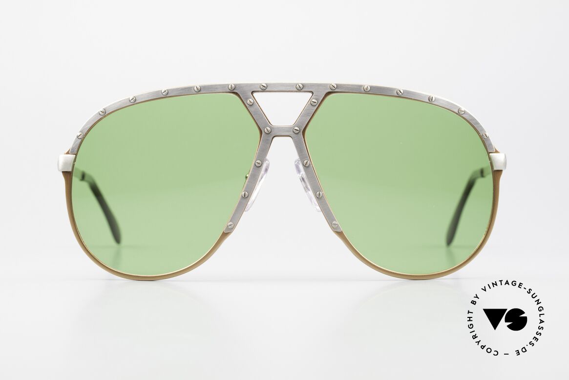 Alpina M1 80er Brille Glas Apfelgrün, Limited Edition: Pfirsich-Metallic / Antik-Silber, Passend für Herren