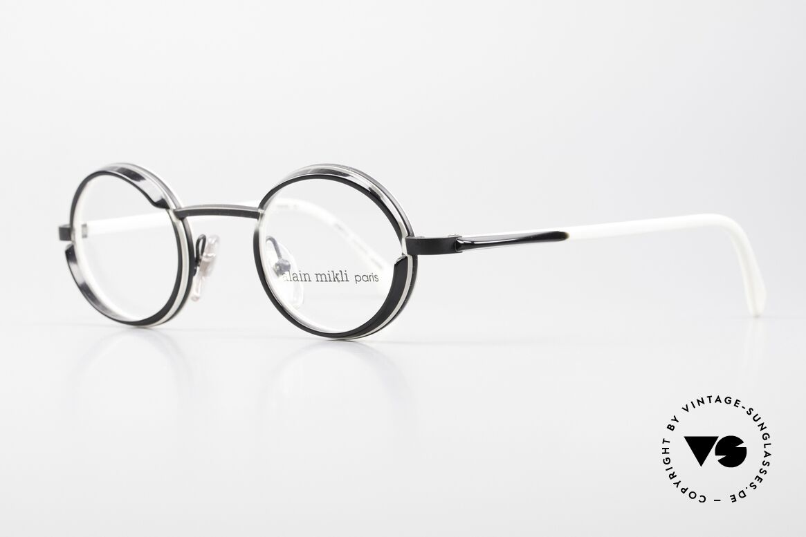 Alain Mikli 2150 / 01004 Runde Vintage Designer Brille, kleine schwarze Sonnenblenden um die Gläser herum, Passend für Herren und Damen