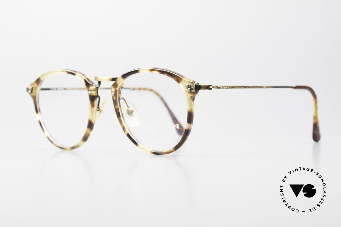 Giorgio Armani 318 Alte Vintage 90er Panto Brille, Front in Schildpatt-Optik mit edlen Messing Bügeln, Passend für Herren