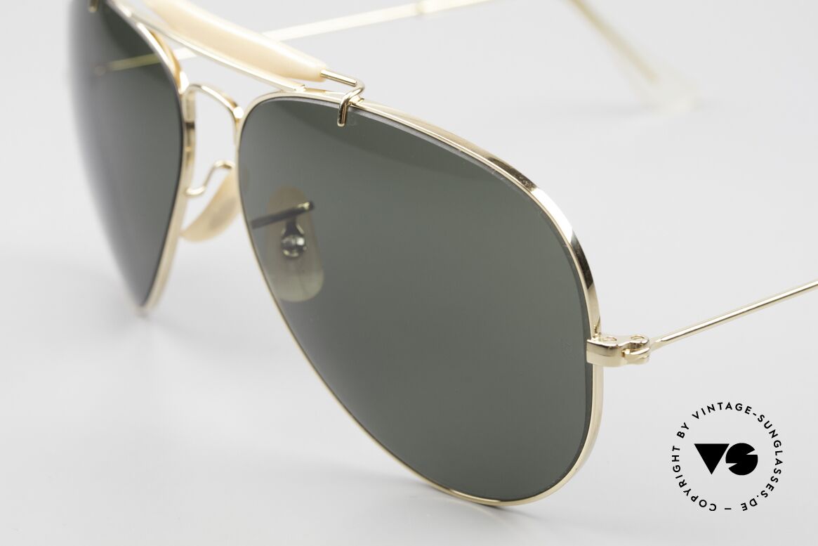 Ray Ban Outdoorsman II B&L USA Brille 80er Aviator, goldene Fassung mit Mineralgläsern in G15-Grün, Passend für Herren