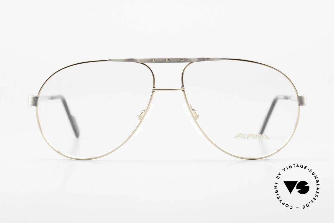 Alpina M1F771 90er Herrenbrillen Aviator, 90er Aviator-Brille, gebürstetes Metall und Gold, Passend für Herren