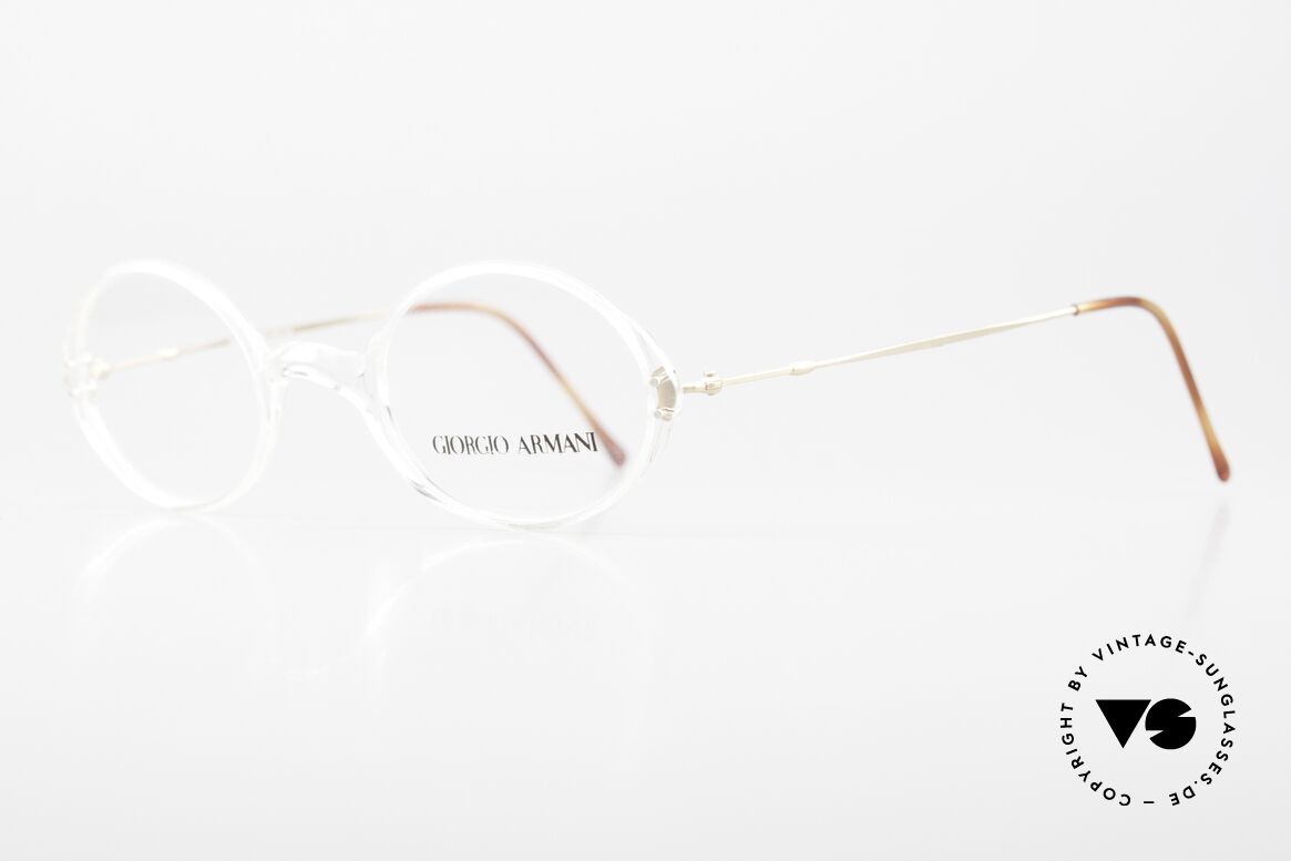Giorgio Armani 363 Ovale Brille 90er Kristall, kristallklare Front mit fein verzierten Draht-Bügeln, Passend für Herren und Damen