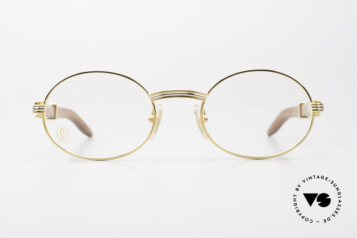 Cartier Giverny Ovale Edelholz Brille 1990, aus afrik. Bubinga-Holz gefertigt, Gr. 53°22, 135, Passend für Herren und Damen