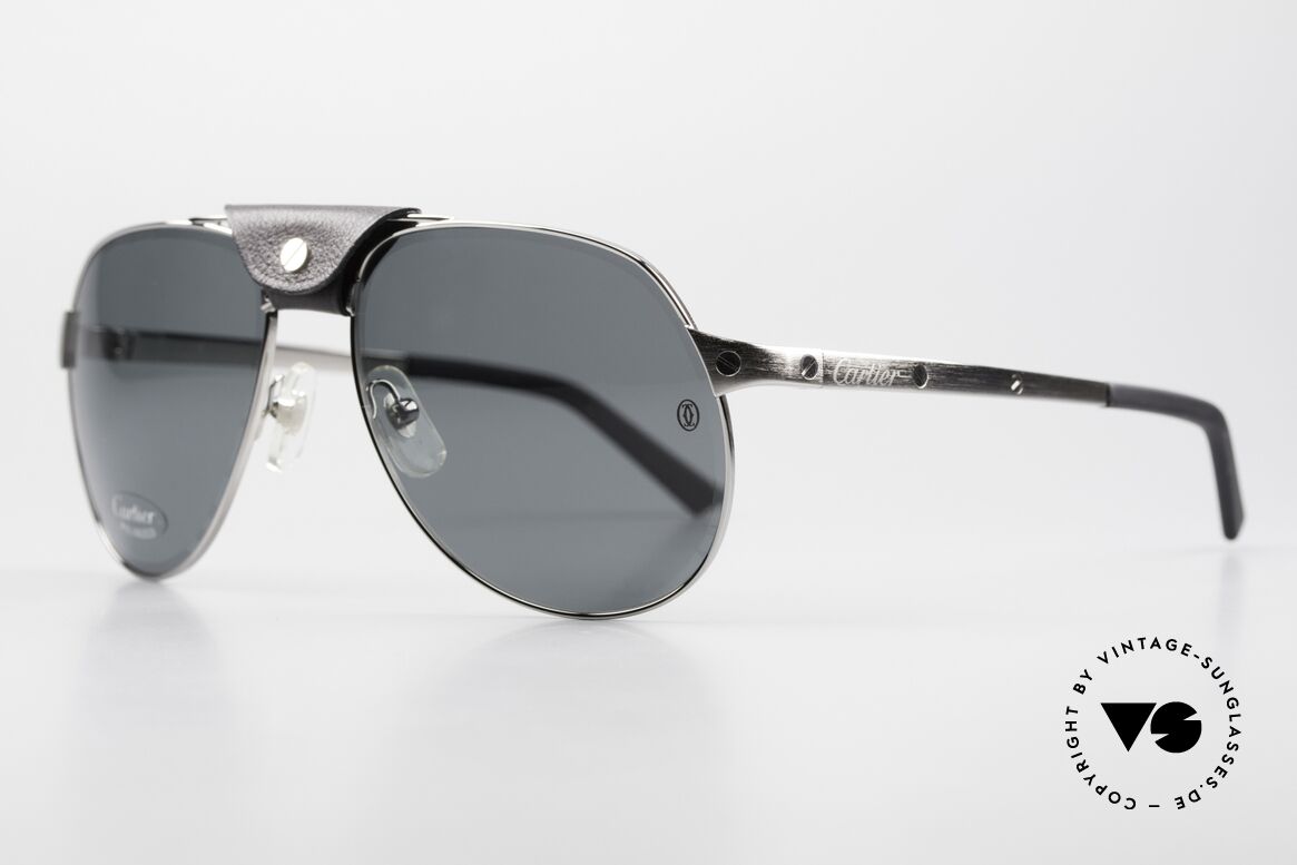Cartier Santos Dumont Aviator Sonnenbrille Leder, Mod. T8200748, Ruthenium gebürstet, 56x16x135, Passend für Herren