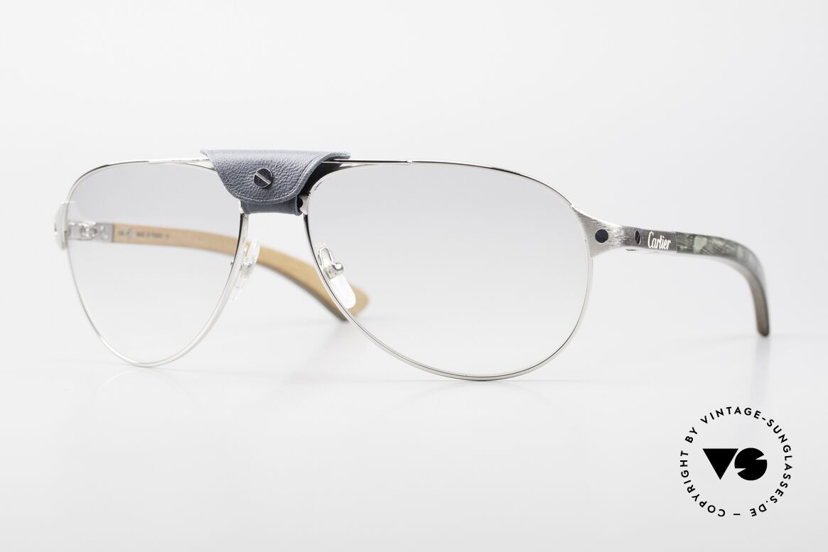 Cartier Santos Dumont Holzbrille Mit Lederbrücke, edle Cartier Holzbrille der Santos Dumont Serie, Passend für Herren