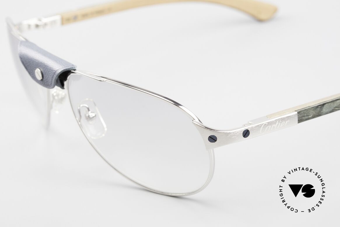 Cartier Santos Dumont Holzbrille Mit Lederbrücke, berühmte Lederbrücke & flexible Federscharniere, Passend für Herren