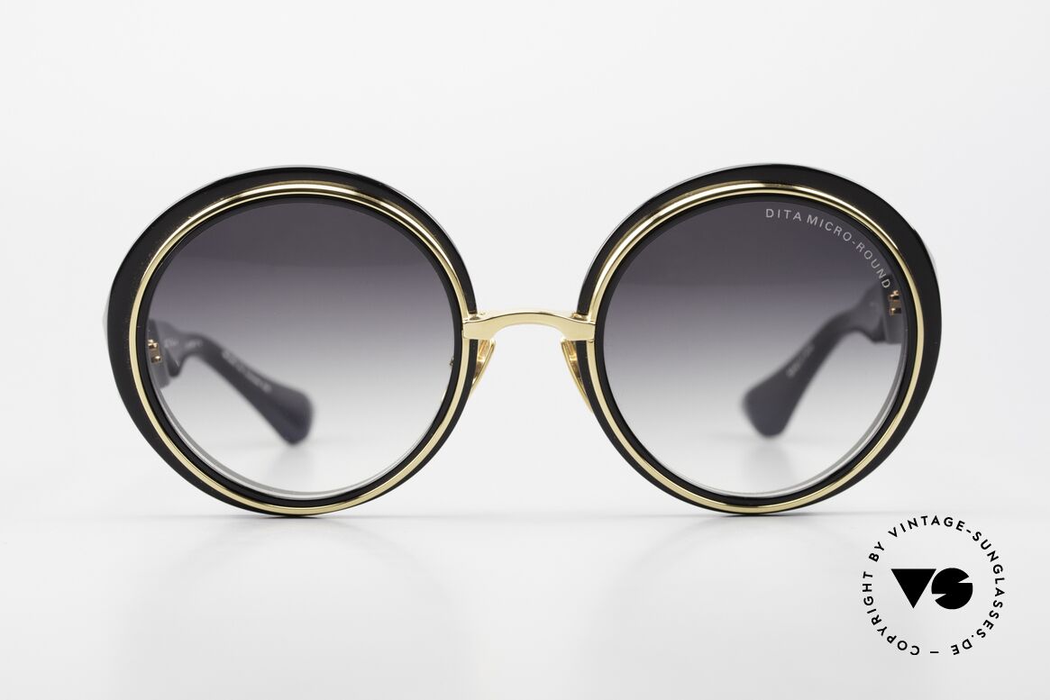 DITA Micro-Round Runde Damensonnenbrille, DITA Micro-Round, DTS406-A-01, black/gold, 50-22, Passend für Damen