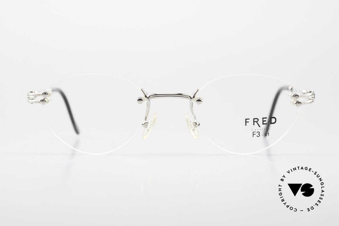 Fred Orcade F3 Randlos Platin Brille Segler, marines Design (charakteristisch Fred) in Top-Qualität, Passend für Damen