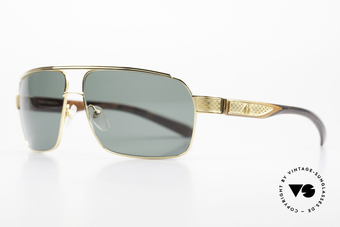 Maybach The Admiral I 24kt Gelbgold Holzbrille, mit Holzbügeln (Walnuss) & flexiblen Scharnieren, Passend für Herren