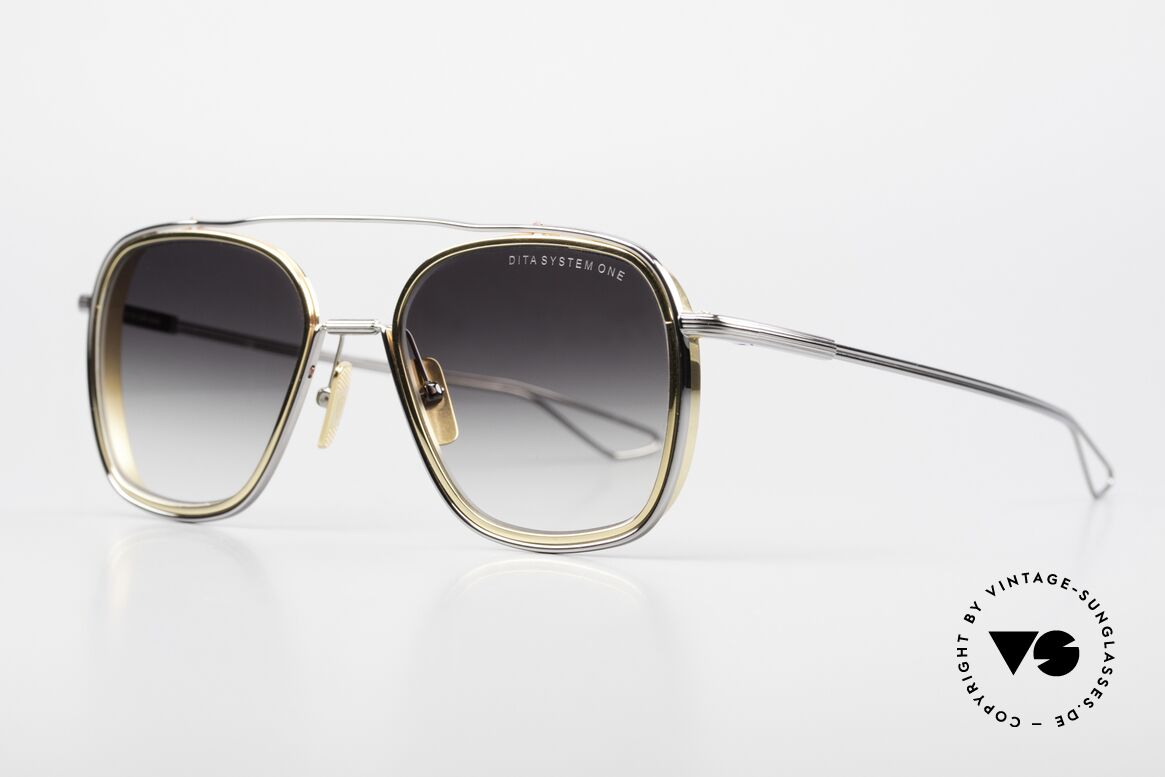 DITA System One Herren Sonnenbrille Aviator, palladium-plattierte & gelb-goldene Luxus-Fassung, Passend für Herren