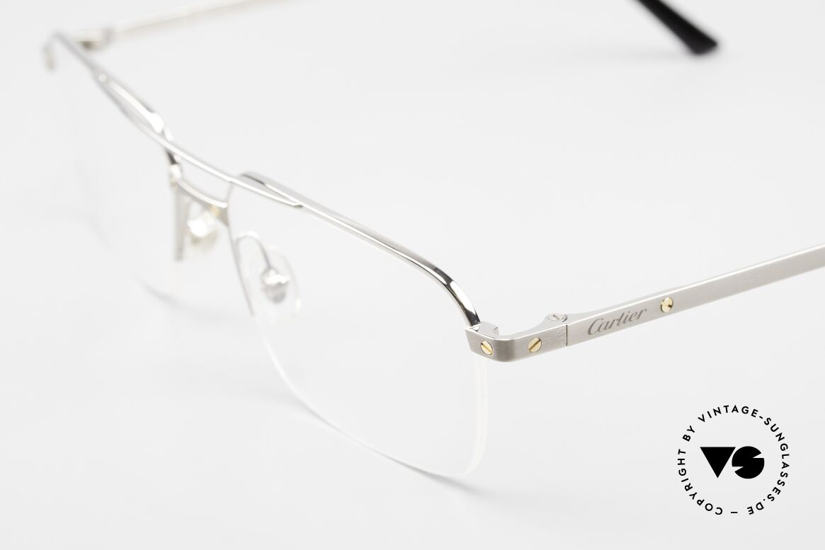 Cartier Semi T-Eye Titanfassung Nylor Halbrand, platin-plattierte Titanbrille; leicht & komfortabel, Passend für Herren