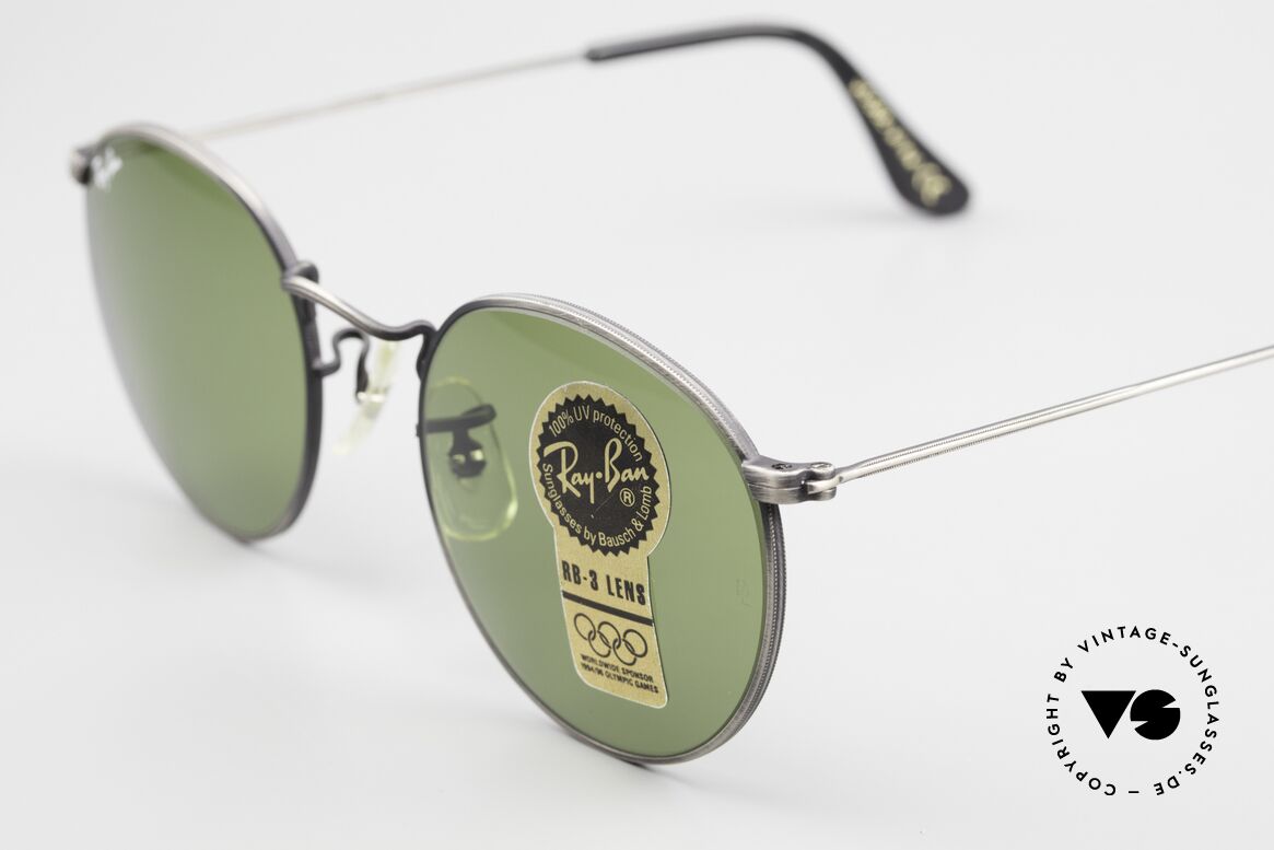 Ray Ban Round Metal 49 Runde Vintage Sonnenbrille, ungetragenes Bausch&Lomb Modell mit orig. Etui, Passend für Herren und Damen