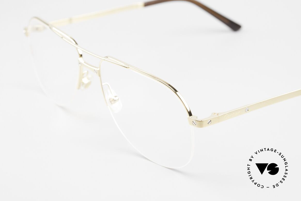 Cartier Santos De Cartier Titan Brille Nylor Halbrand, gold-plattierte Titanbrille; leicht & komfortabel, Passend für Herren