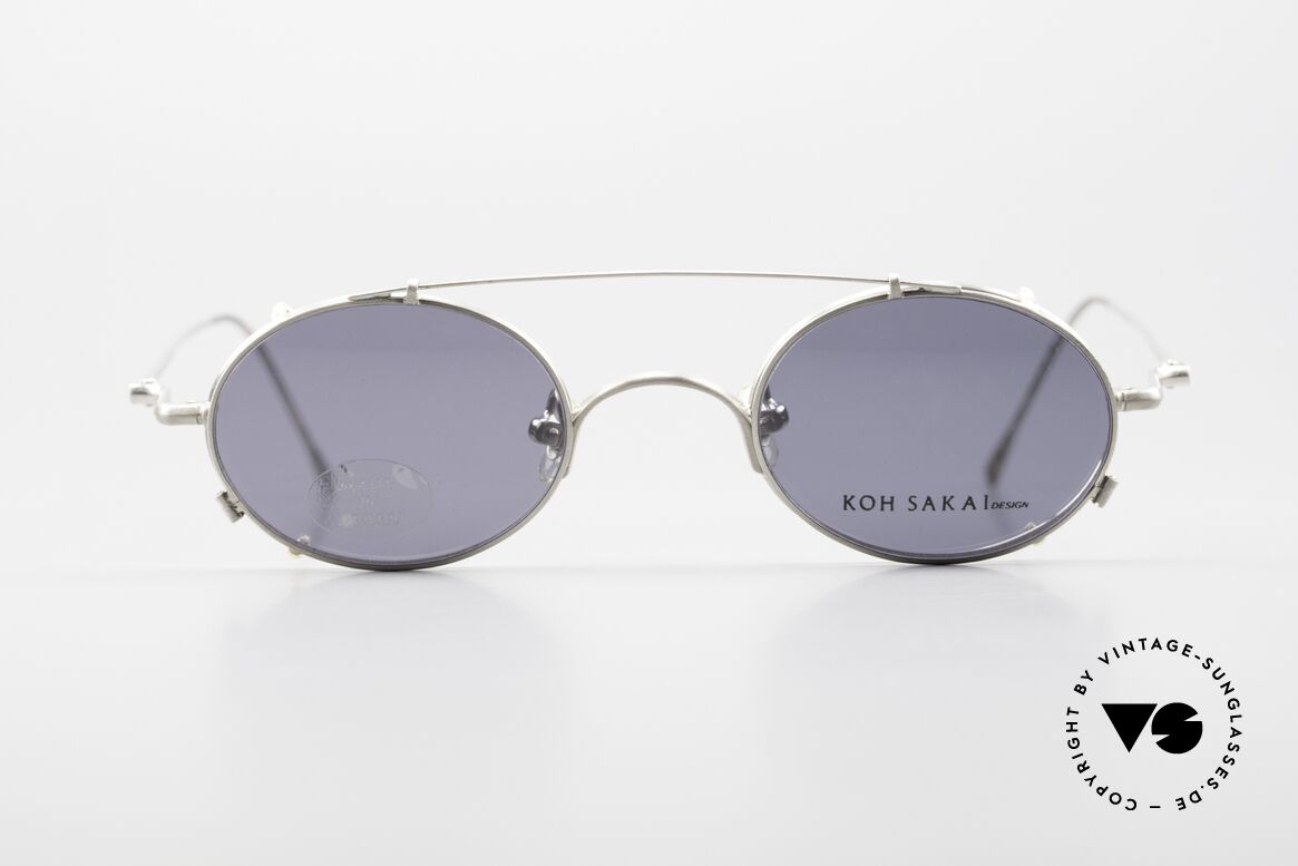 Koh Sakai KS9541 Ovale Brille Made in Japan 90er, alte vintage Koh Sakai Brille mit Sonnen-Clip von 1997, Passend für Herren und Damen