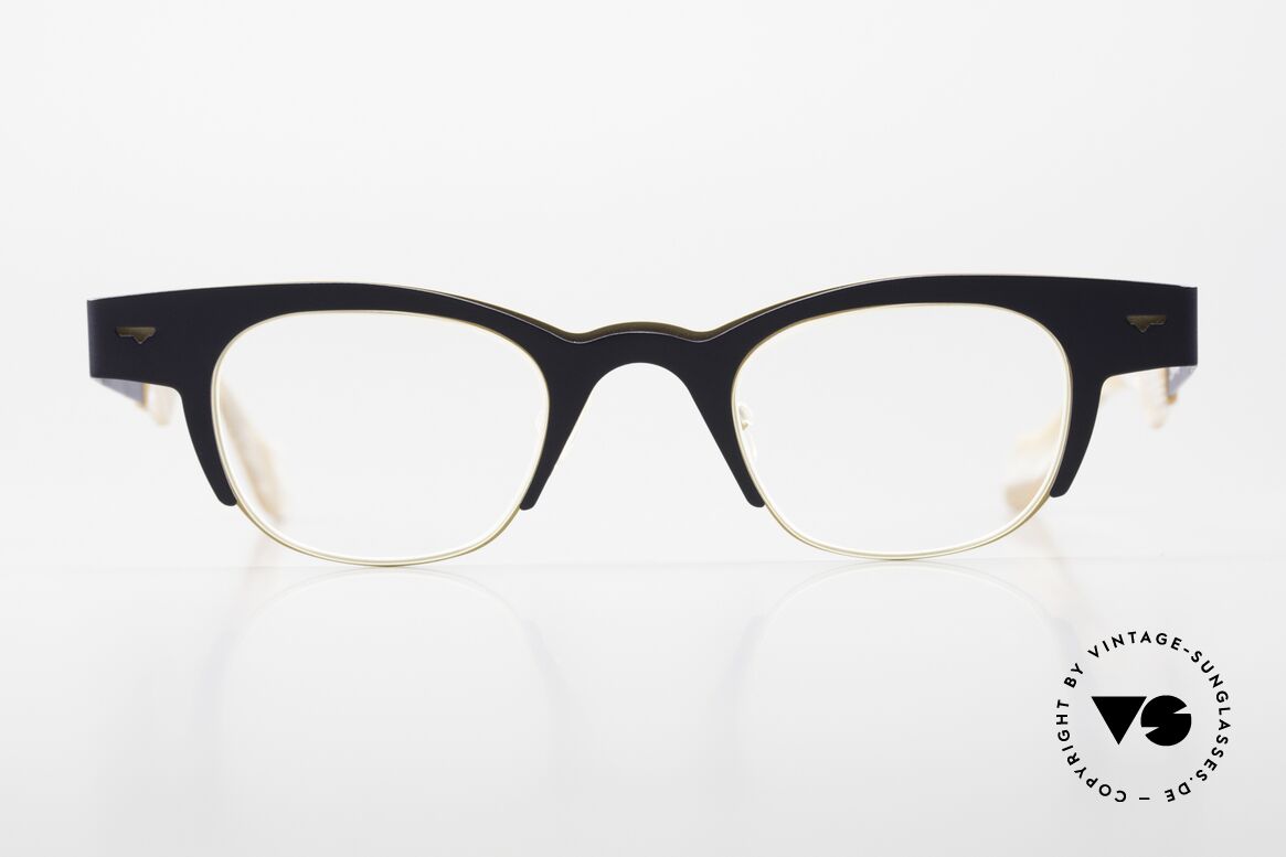 Theo Belgium Trente Designerbrille Unisex, Mod. trente+trois; col. 250 (dunkelblau & horn), Passend für Herren und Damen