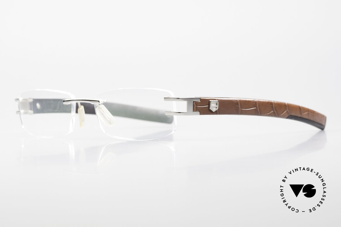 Tag Heuer L-Type 0114 Alligator-Leder Brille Luxus, Farb-Code 001 = mit Platin beschichtetes Metall, Passend für Herren