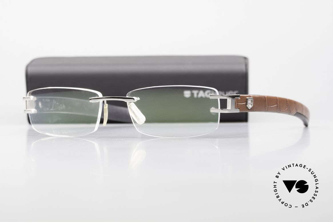 Tag Heuer L-Type 0114 Alligator-Leder Brille Luxus, Größe: medium, Passend für Herren