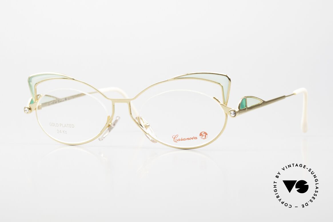 Casanova LC2 24kt Vergoldet Murano Glas, zauberhafte Casanova Damenbrille aus den 80er/90ern, Passend für Damen