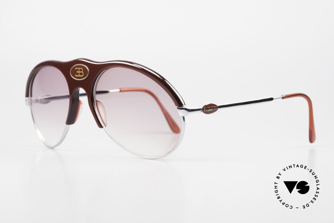 Bugatti 64902 Rare 70er Sonnenbrille Luxus, LARGE Fassung (58mm) mit zentralem Bugatti-Logo, Passend für Herren