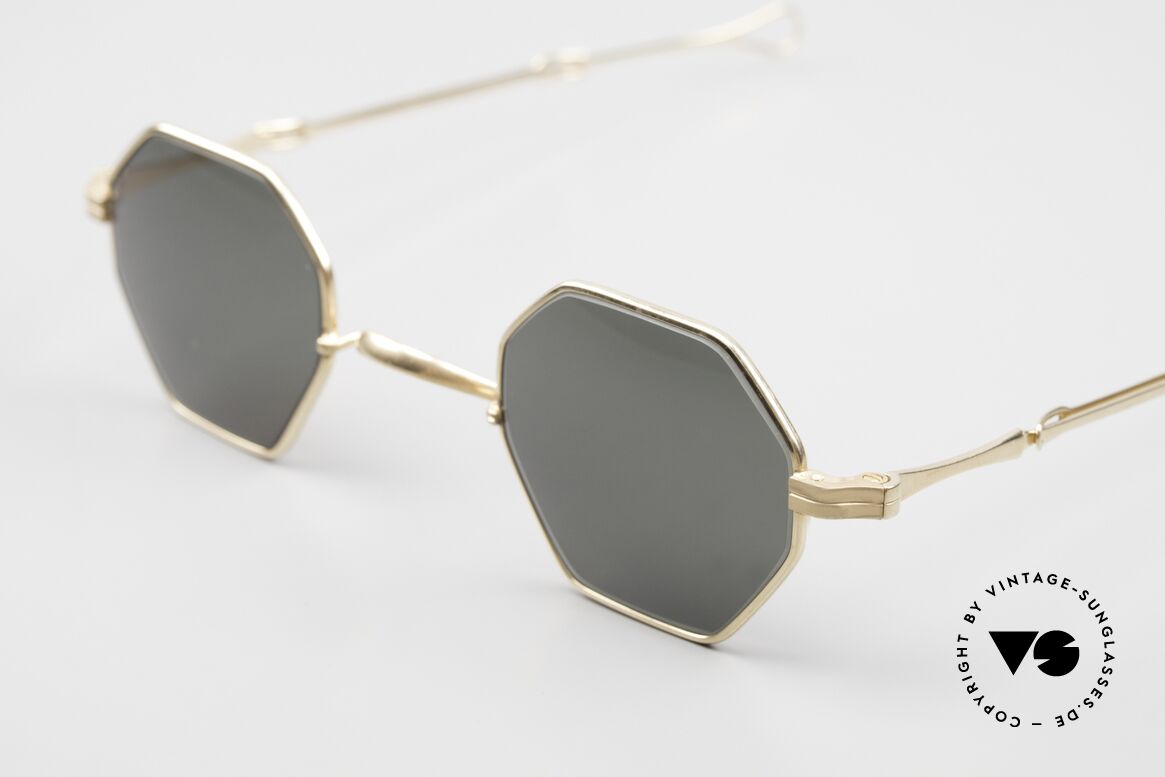 Lunor I 11 Telescopic Gold Plated Luxus Fassung, 22kt vergoldete Fassung & dunkelgrüne Sonnengläser, Passend für Herren und Damen