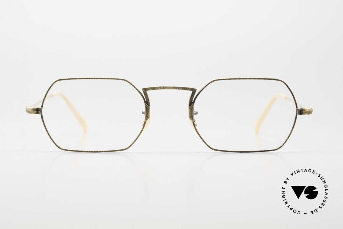 Oliver Peoples Pane Eckige Vintage Brille 90er, sechseckiger Rahmen mit aufwendigen Ziselierungen, Passend für Herren und Damen