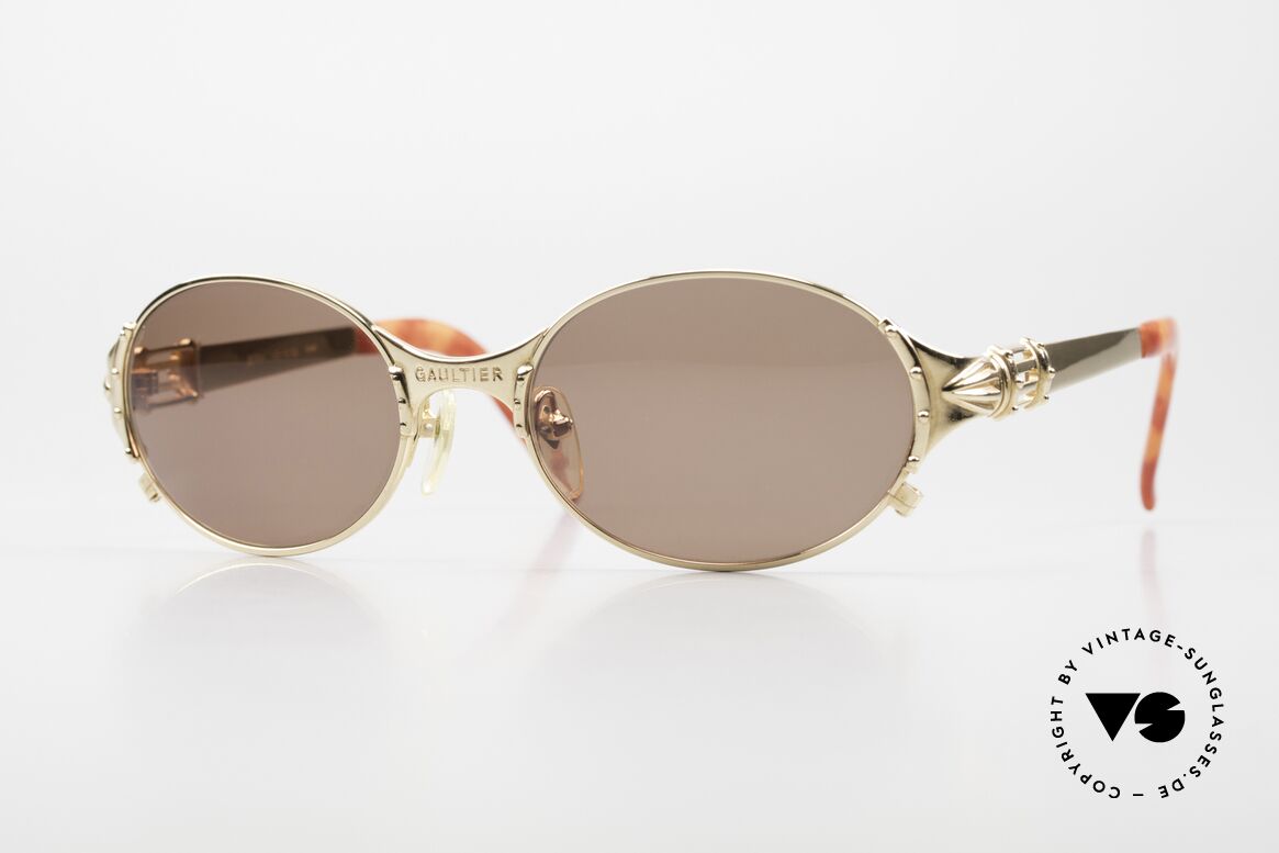 Jean Paul Gaultier 56-5106 90er Sonnenbrille Vergoldet, 90er Jahre Jean Paul Gaultier Designersonnenbrille, Passend für Herren und Damen