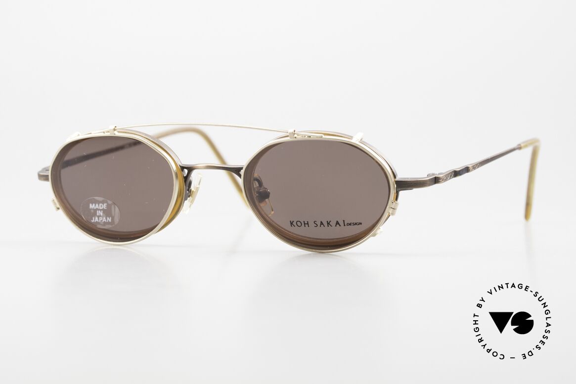 Koh Sakai KS9831 90er Brille Made in Japan Oval, alte vintage Koh Sakai Brille mit Sonnen-Clip von 1997, Passend für Herren