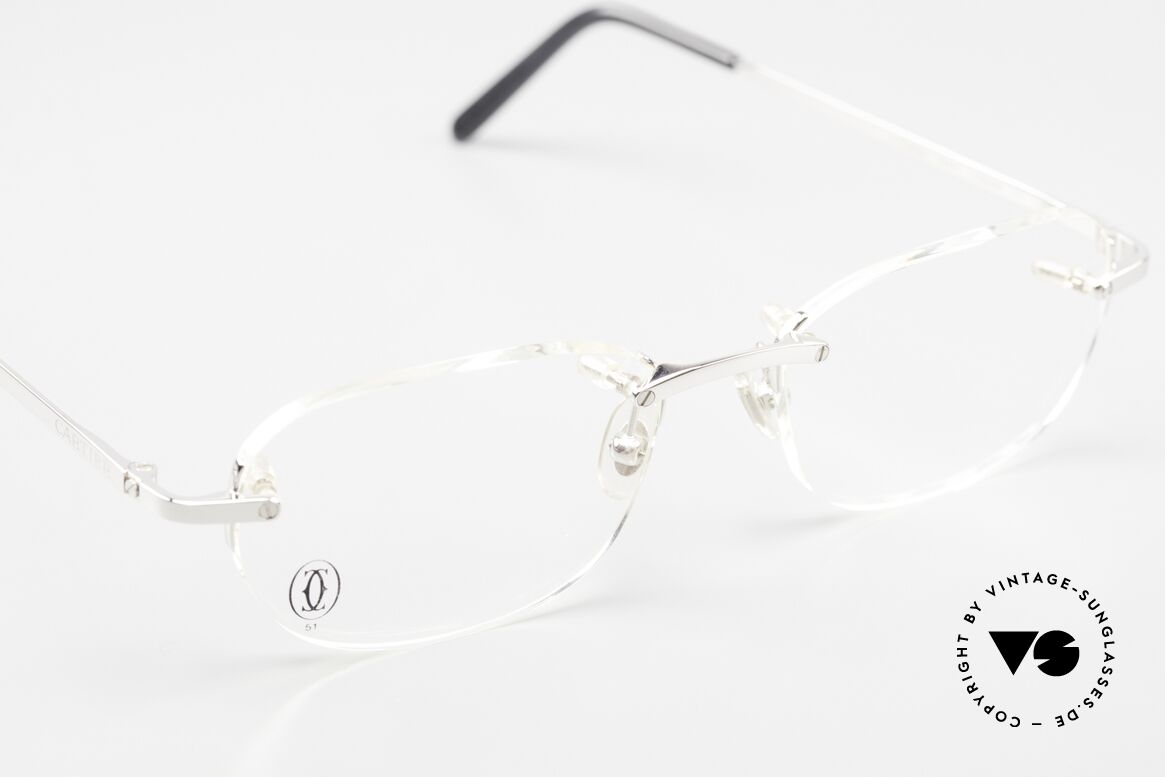 Cartier T-Eye Rimless Randlose Platin Fassung, ca. 20 Jahre altes ungetragenes Cartier Original, Passend für Herren und Damen