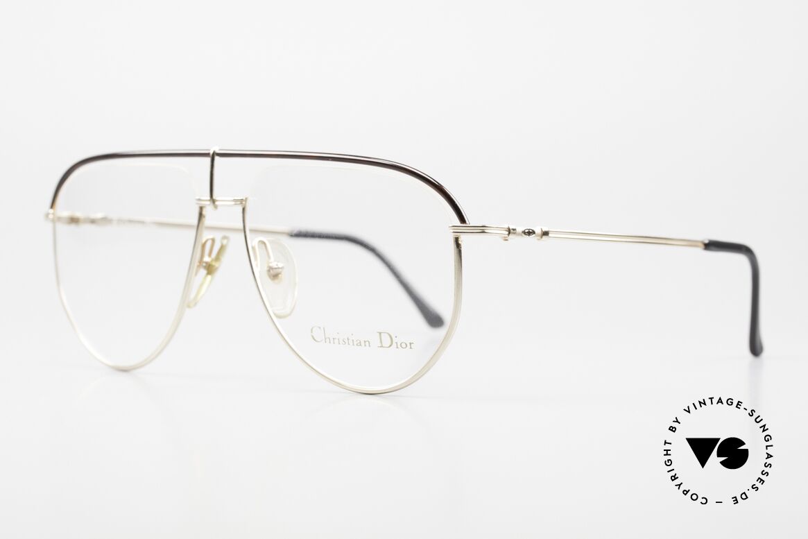 Christian Dior 2582 90er Vintage Herren Brille, goldener Metall-Rahmen mit rotbraunen Applikationen, Passend für Herren