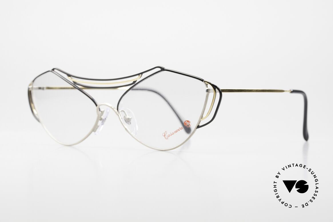 Casanova LC9 80er Kunst Brillenfassung, schwungvoller Rahmen in gold, schwarz & silber-grau, Passend für Damen