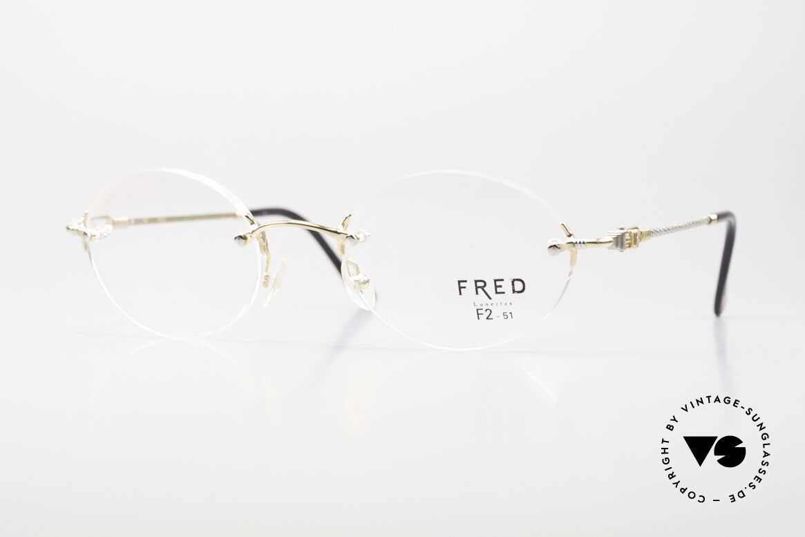 Fred Fidji F2 Randlose Vintage Brille Oval, Fred Brille, Modell Fidji F2, 51-18 mit DEMO-Gläsern, Passend für Herren und Damen