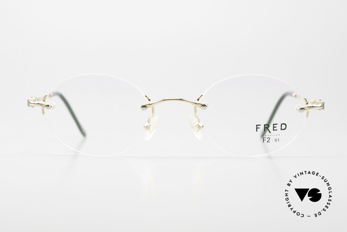 Fred Fidji F2 Randlose Vintage Brille Oval, marines Design (charakteristisch Fred) in Top-Qualität, Passend für Herren und Damen