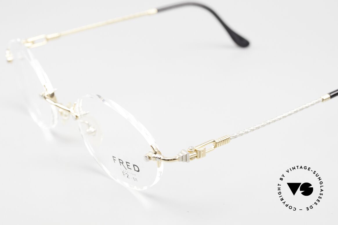 Fred Fidji F2 Randlose Vintage Brille Oval, Bügel sind gedreht wie ein Segeltau; MUSS für Segler!, Passend für Herren und Damen