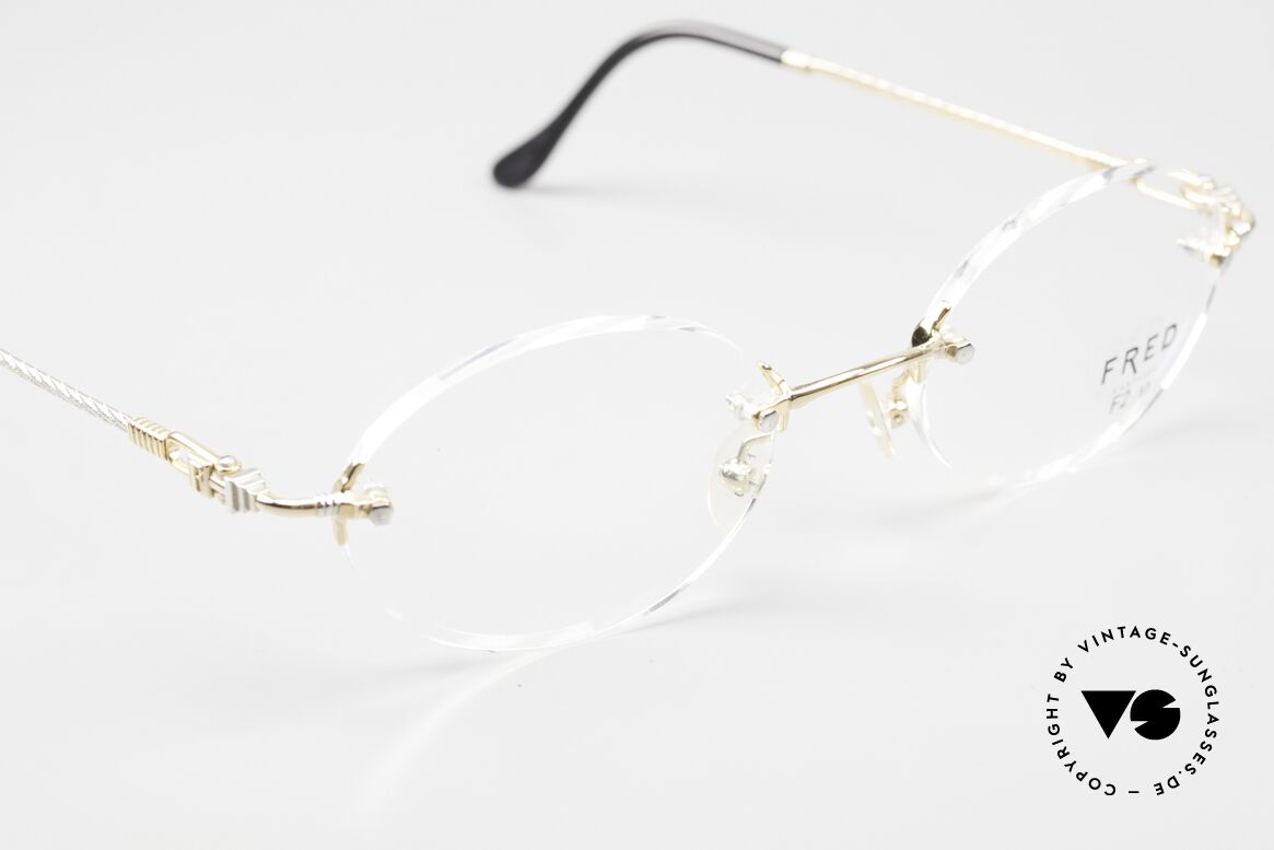 Fred Fidji F2 Randlose Vintage Brille Oval, bicolore Ausführung, GOLD-Plated und platin-plattiert, Passend für Herren und Damen