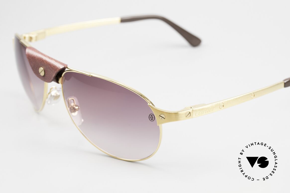 Cartier Santos Dumont Gold Bordeaux-Verlaufend, berühmte Lederbrücke & flexible Federscharniere, Passend für Herren