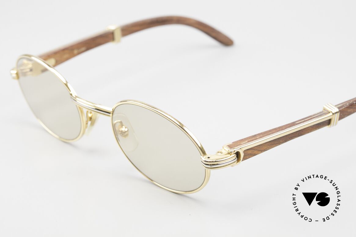 Cartier Giverny Ovale Edelholz Sonnenbrille, ovale, vergoldete Fassung mit Feder-Scharnieren, Passend für Herren und Damen