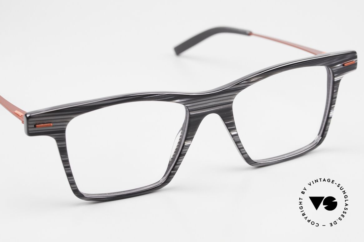 Theo Belgium Peruna Crazy Brille Eckiger Style, gemusterte Azetat-Front mit Metallbügeln in rot, Passend für Herren und Damen